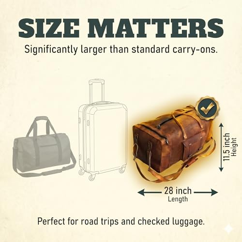 Leather Duffle Bag for Men Luggage Handmade Travel Bag Carry On Luggage Weekender Bags Overnight Gym Sports Cabin Holdall Bag For Airplanes Men And Women (28 inch)