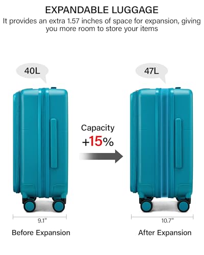 20 Inch Expandable Carry On Luggage 22x14x9 Airline Approved (Caribbean Blue / 20 Inch EXT)