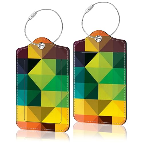 PU Leather Luggage Tag (Colorful Geometric Pattern)
