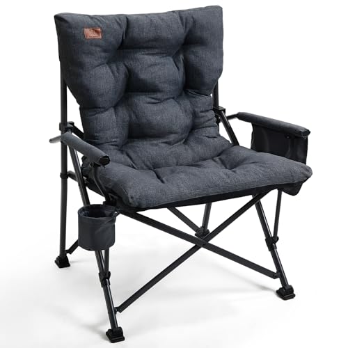 Padded Oversized Folding Camping Chair for Adults (Black)