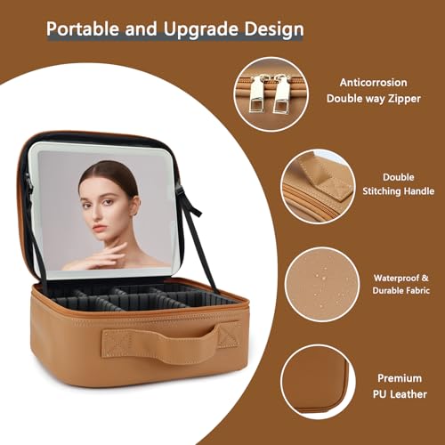 Makeup Bag with Led Mirror (Brown-1 / with LED mirror)