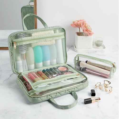 Travel Toiletry Bag with Handles (Sage Green / 1 Count (Pack of 1))