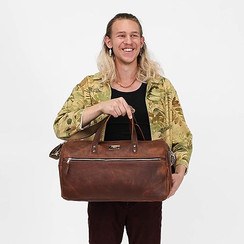 Handmade Leather Duffel Bag Luxury Duffle Bag Leather weekender Backpack for Men Full Grain Brown Leather TSA Approved