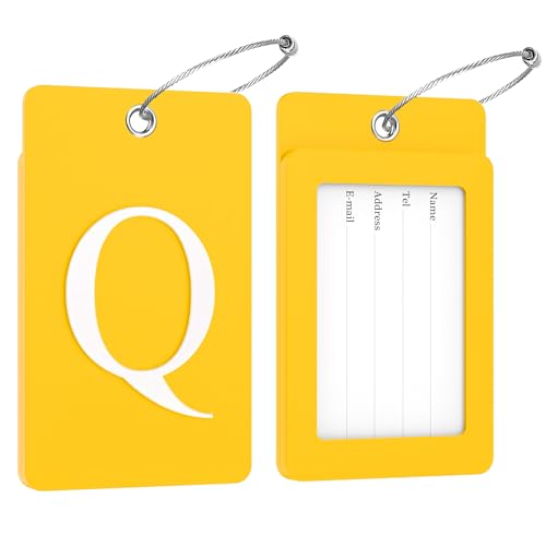 2 Pack Initial Luggage Tags for Suitcases Airplane Travel Essentials (Large Q / Yellow)