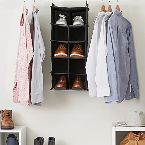 10 Pocket Hanging Shoe Closet Organizer with Hooks (Black)
