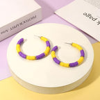 Game Day Earrings Football Baseball Earrings for Women Sports Team Heishi Hoop Earring Football Accessories Outfits Cheer Mom Essentials Fall Sports Must Haves Cheer Gifts (Purple Yellow)