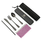 Travel Utensils Set Stainless Steel with Carrying Case (Black)