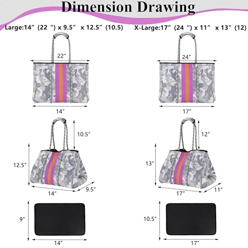 Neoprene Multipurpose Beach Bag Tote with Inner Zipper Pocket (White Camo / Large)
