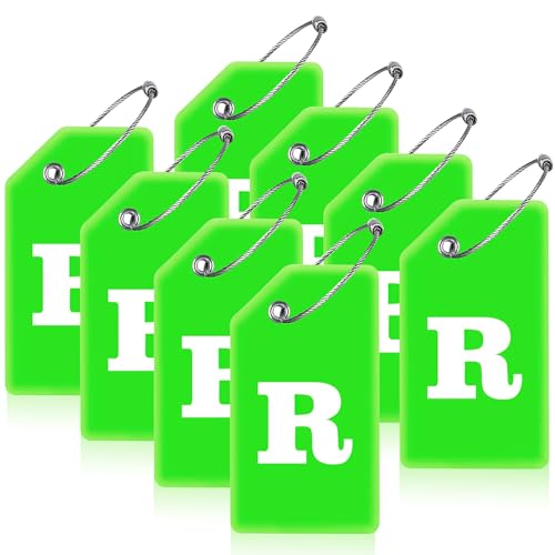 8 Pack Initial Luggage Tags for Suitcases Airplane Travel Essentials (Green / Letter R)