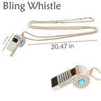 Blinged Blue Rhinestone Whistle for Coaches with Chain (Blue)