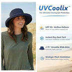 UVCoolix Women's UPF 50+ Wide Brim Cooling Sun Hat (Medium-Large / Navy)