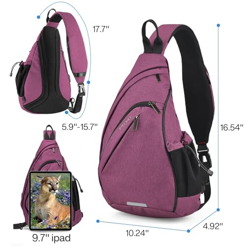 Sling Bag Men Backpack Unisex One Shoulder Bag Hiking Travel Backpack Crossbody with USB Port for Men Women Versatile Casual Daypack (Purple-17'')