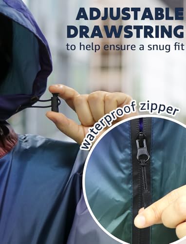Waterproof Rain Poncho for Women Packable Hooded Raincoat with Pocket (Gradient Purple-blue)