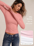 Womens Long Sleeve Shirts Basic Compression Tops Coral L (Large / Coral)