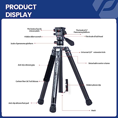 62" Video Camera Tripod with Fluid Head for Smooth Panning (X-Aircross 3 Video Grey)