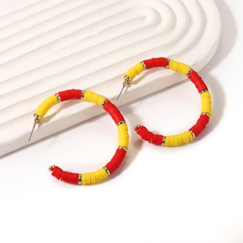 Game Day Earrings Football Baseball Earrings for Women Sports Team Heishi Hoop Earring Football Accessories Outfits Cheer Mom Essentials Fall Sports Must Haves Cheer Gifts (Red Yellow)