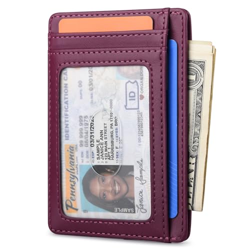 Slim Minimalist Front Pocket RFID Blocking Leather Wallets for Men and Women (Small / Alaska Purple)