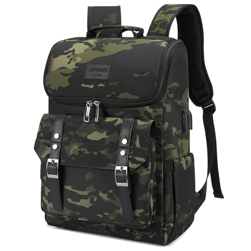 Vintage Backpack Travel Laptop Backpack with usb Charging Port for Women & Men College Backpack Fits 15.6 Inch Laptop Camouflage Green (Camo&green)