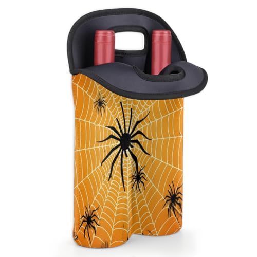 Halloween Spider 2 Bottle Wine Carrier Tote Bag Insulated Wine Bottles Neoprene Bag with Secure Carry Handle Portable Wine Cooler Bag for Travel Picnic Beach (Halloween Spider)