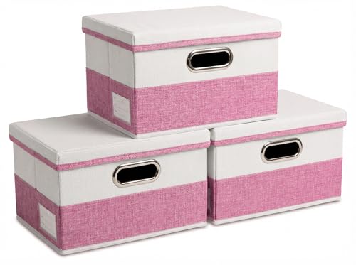 Storage Bins with Lids [3 (Pink&Cream / S(3-Pack))