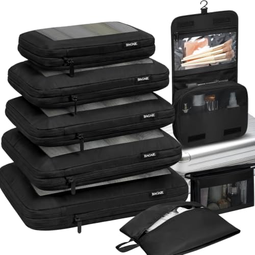 4 Set/6 Set/8 Set Compression Packing Cubes Travel Accessories Expandable Packing Organizers (Square Mesh, 08-Black) (08-Black / Square Mesh)