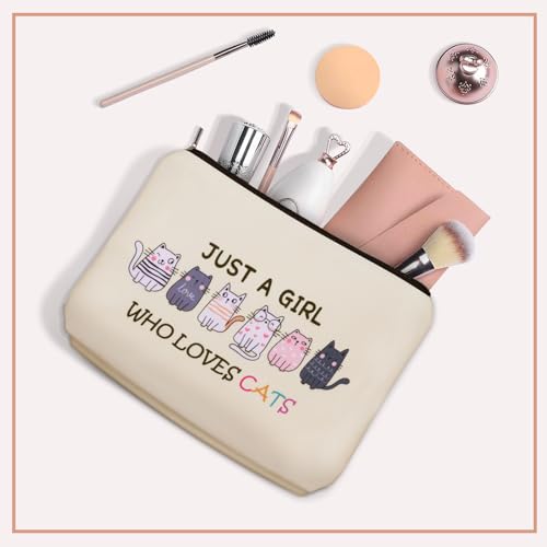 Cat Mom Makeup Bag For Women & Teen Girl Cat Lover Gifts (Girl Love Cats)