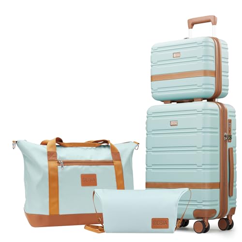 Luggage Sets with spinner wheels (Green / 4 Piece Sets(14/20/DB/TB))
