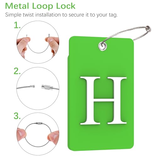 2 Pack Initial Luggage Tags for Suitcases Airplane Travel Essentials (Large H / Green)
