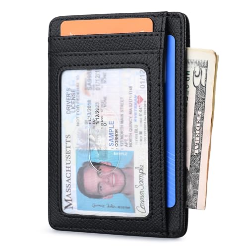 Slim Minimalist Front Pocket RFID Blocking Leather Wallets for Men and Women (Small / Galaxy Black)