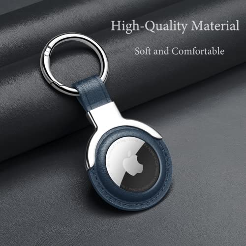 Compatible with AirTag Case Airtag Keyring Leather Protective Case AirTags Loop Holder Air Tags Protective Cover Airtag Key Chain Loop Holders for Luggage Dog Cat Pet Collar (Blue)