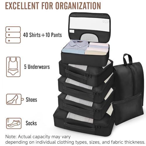 10 Set Packing Cubes for Travel Essentials (01 Black)