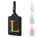 Personalized Initial Luggage Tags for Suitcase TSA Approved (Black Leather,glod Letter / L)
