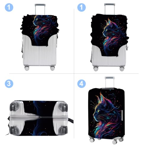 Neon Cat Luggage Cover Washable Suitcase Protector Anti (Neon Cat / L(28-30inch suitcase))