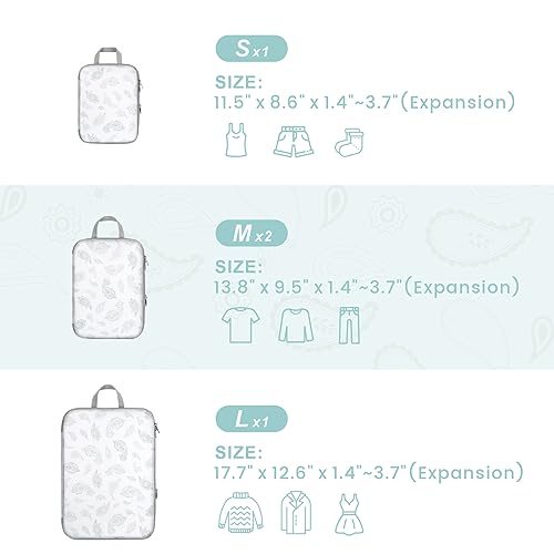 Compression Packing Cubes for Travel (01 White Teardrop-shaped Texture / 4-Piece Set)