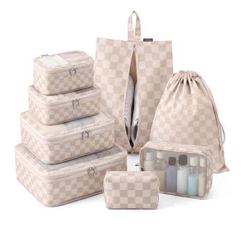 Compression Packing Cubes (2. Neutral Checker / 8 Pack (4 Cubes + 4 Travel Bags))