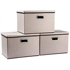 Large Foldable Storage Bins with Lids [3 (Light Grey / L(3-Pack))