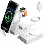 3-in-1 for Magsafe Charging Station, Foldable Travel Charger Stand for Apple, Wireless Magnetic Charging Dock for Multiple Devices iPhone 17 16 15 14 13 12 Series/Apple Watch/Airpods (White)