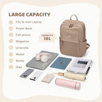 Hiking Travel Backpack for Women Casual Business Weekender Multilayer Laptop Bag (A-champagne Brown / 16 Inch)
