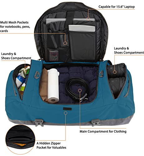 Large Convertible Duffel Weekender Gym Backpack Dark Teal 65L (65L / Dark Teal)