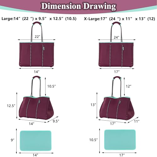 Neoprene Multipurpose Beach Bag Tote Bag (Wine Red and Mint / X-Large)