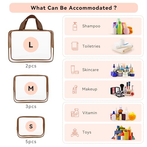 10 PCS Clear Travel Bags for Toiletries (Coffee)