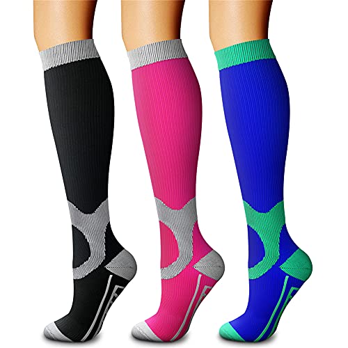 Compression Socks for Women & Men Circulation (Large-X-Large / 20 Black/Rose Red/Blue)