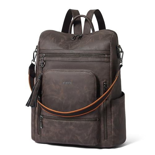 Vegan Leather Laptop Backpack for Women 15.6 inch Work Backpack Fashion Travel Backpack Purse for Business College (Nubuck Coffee)