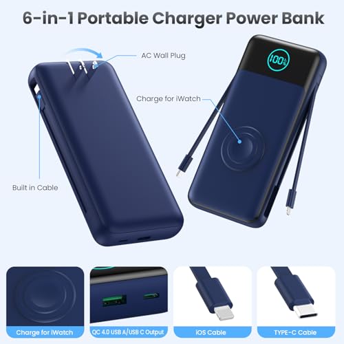 Portable Charger for iPhone with Built (Dark Blue)