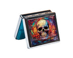 Silver Vintage Pill Box 7 Day Metal Pill Box with Mirror and 8 Compartments Cute Travel Pill Organizer for Purse (Stained Glass Colorful Skull)