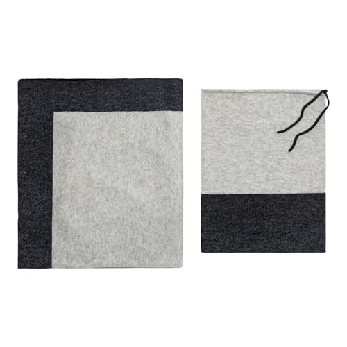 Cashmere Merino Travel Blanket & Pouch 55"x45" Gray & Charcoal (Gray)