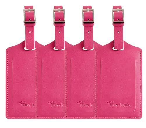 12 Pack Leather Luggage Tags for Suitcases Travel Tag (Rose Red)