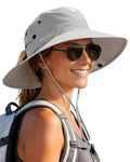 Sun Hats for Women Wide Brim Bucket Hat Ponytail Hole Outdoor UPF (Grey)