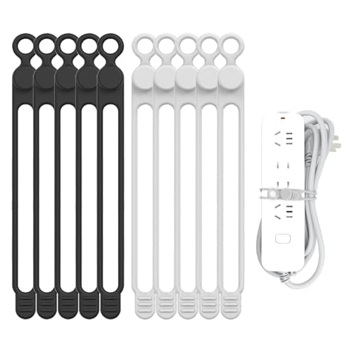 Silicone Cable Straps (7.1Inch / 10pcs-[black,white])