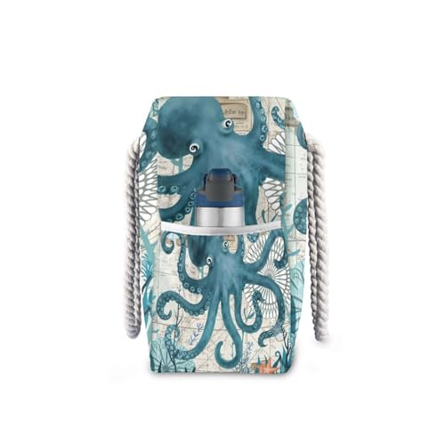 Large Beach Bags Totes Canvas Tote Shoulder Bag Soft Wave Water Resistant Bags for Gym Travel Daily Ocean (Ocean Octopus Vintage)